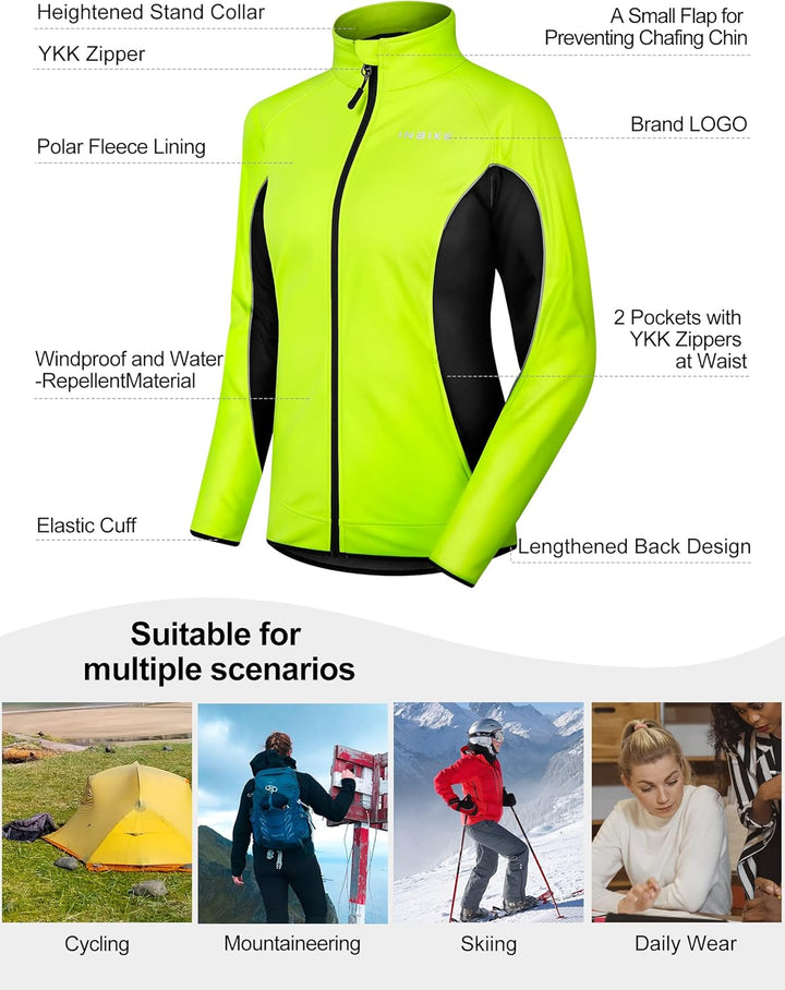 INBIKE Fahrradjacke Damen Winter Thermo Reflektierend Wasserabweisend Winddicht Atmungsaktiv Radjack