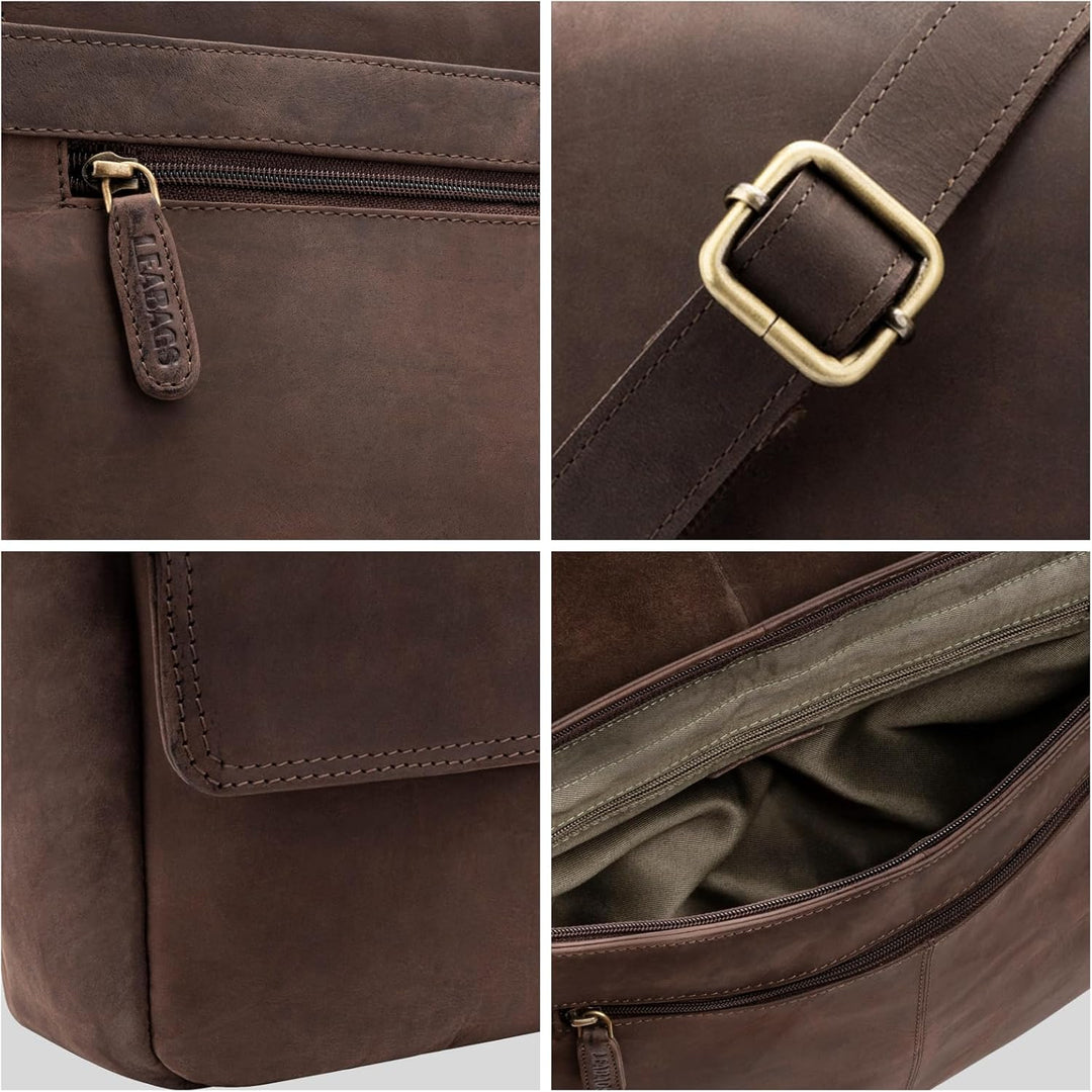 LEABAGS Leder Umhängetasche Herren & Damen I Echtleder Laptoptasche bis 14 Zoll I Messenger Bag mit