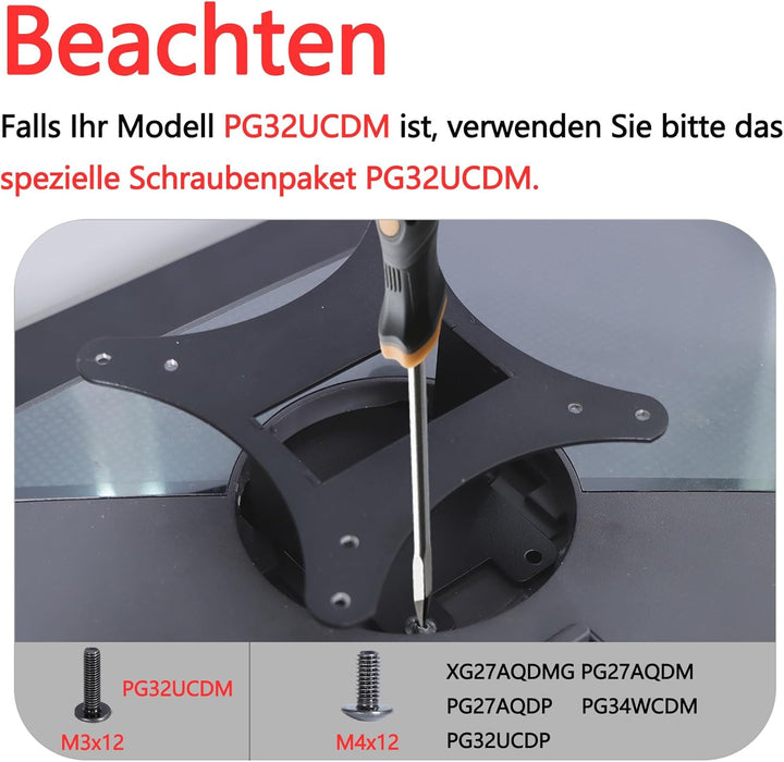VESA-Adapter XG27AQDMG kompatibel mit ASUS ROG 27", 32" und 34" Monitoren (geeignet für XG27AQDMG, P