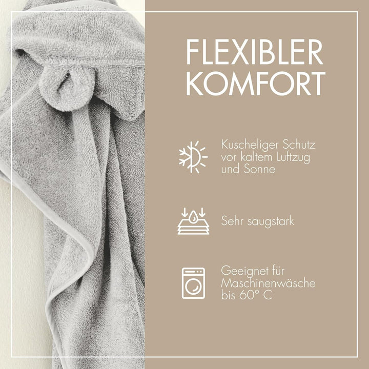 MOYO Baby Badeponcho Mit Bärenohren in Grau - Kapuzenhandtuch für 0-3 Jahre Aus 100% Frottee-Baumwol