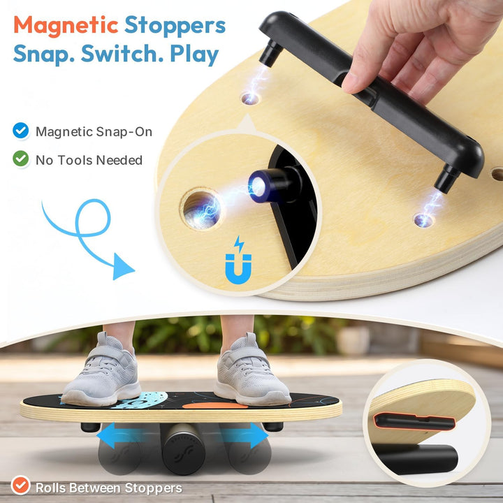 Sportneer Balance Board, Wobble Board mit verstellbaren Stoppern und Rollen | Balancier-Trainer zur