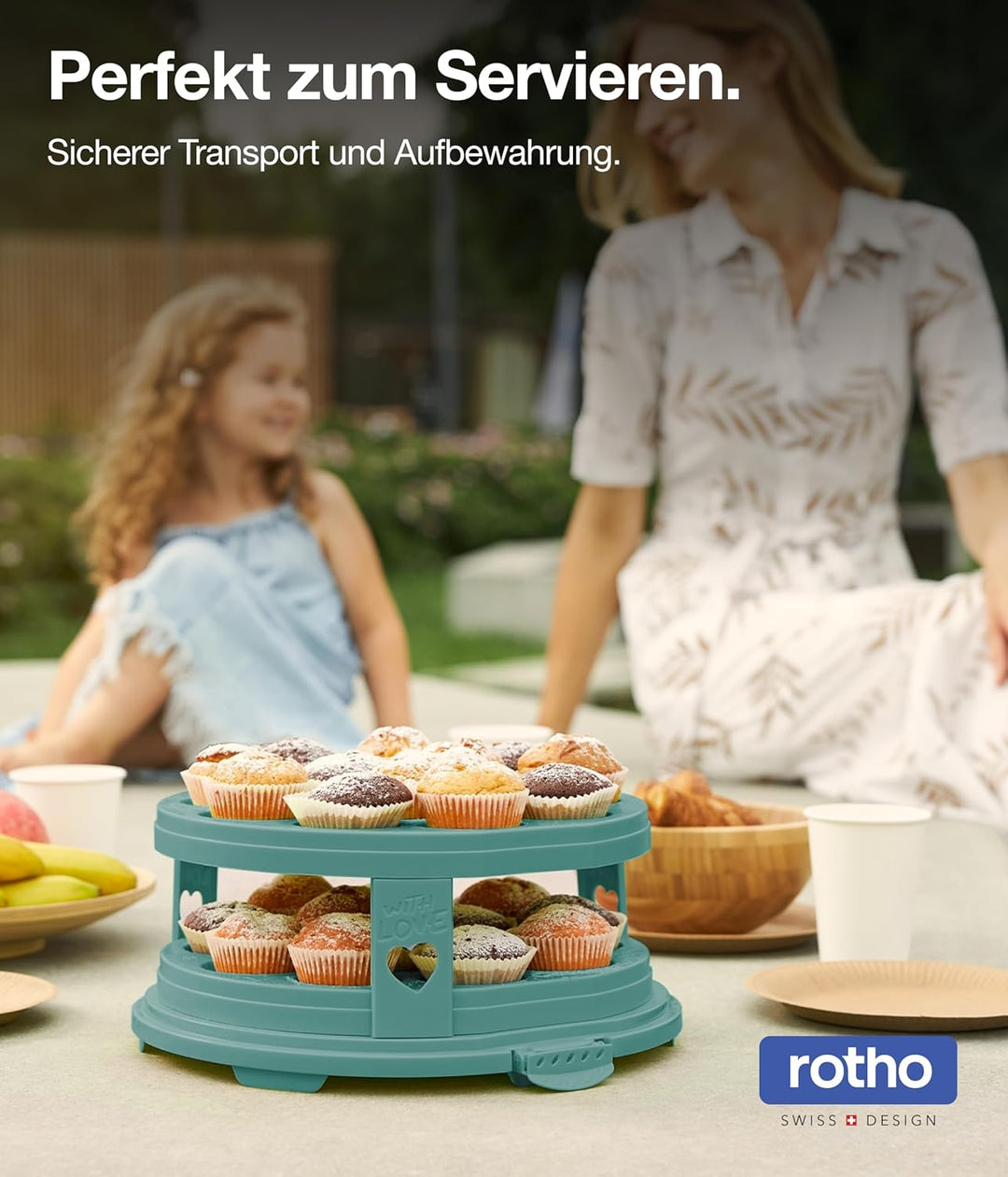 Rotho Fresh Tortenglocke hoch mit Trays, lebensmittelechter Kunststoff (PP) BPA-frei, türkis/transpa