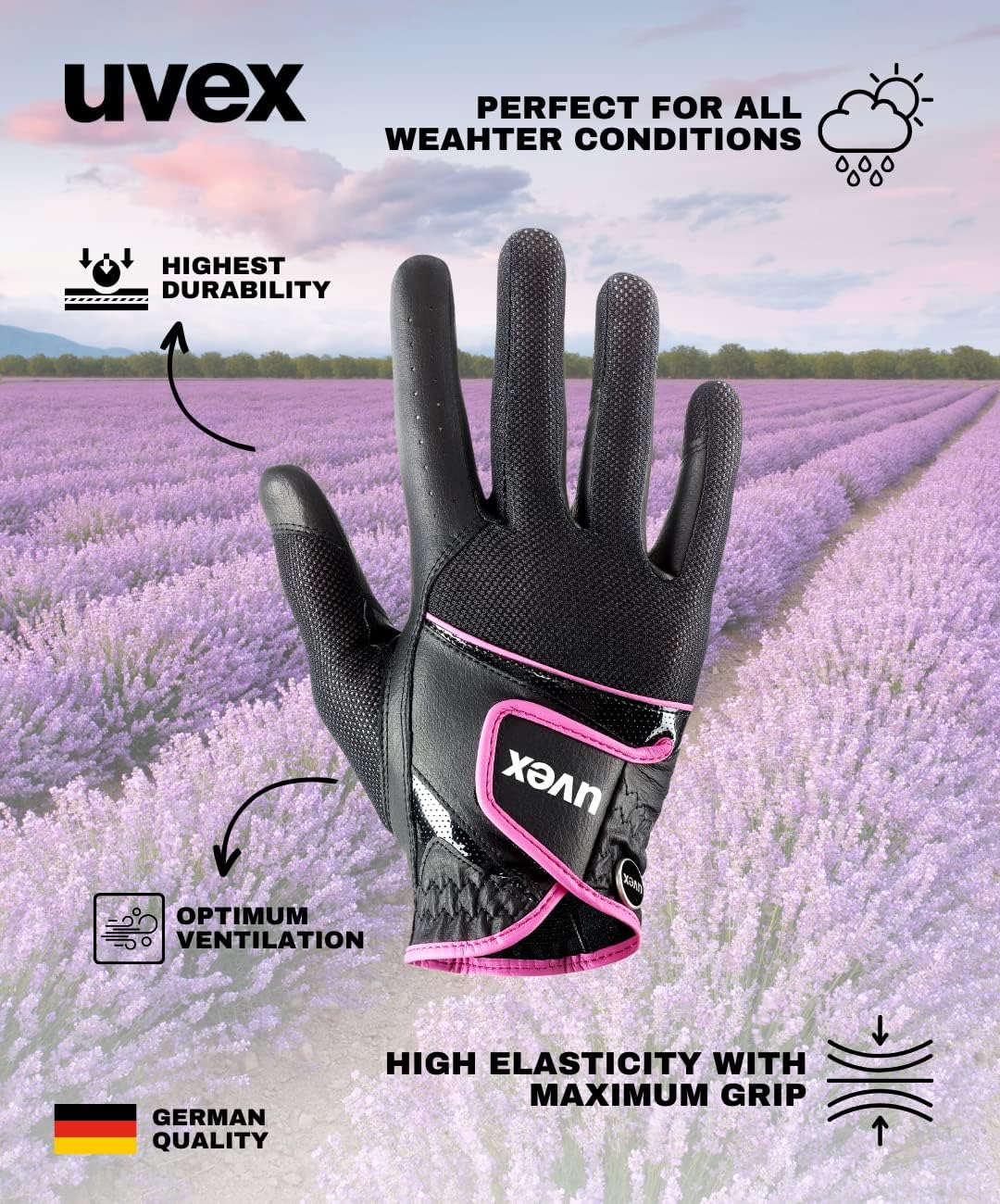 Uvex Unisex – Erwachsene Sumair Reithandschuhe 6 black-pink, 6 black-pink