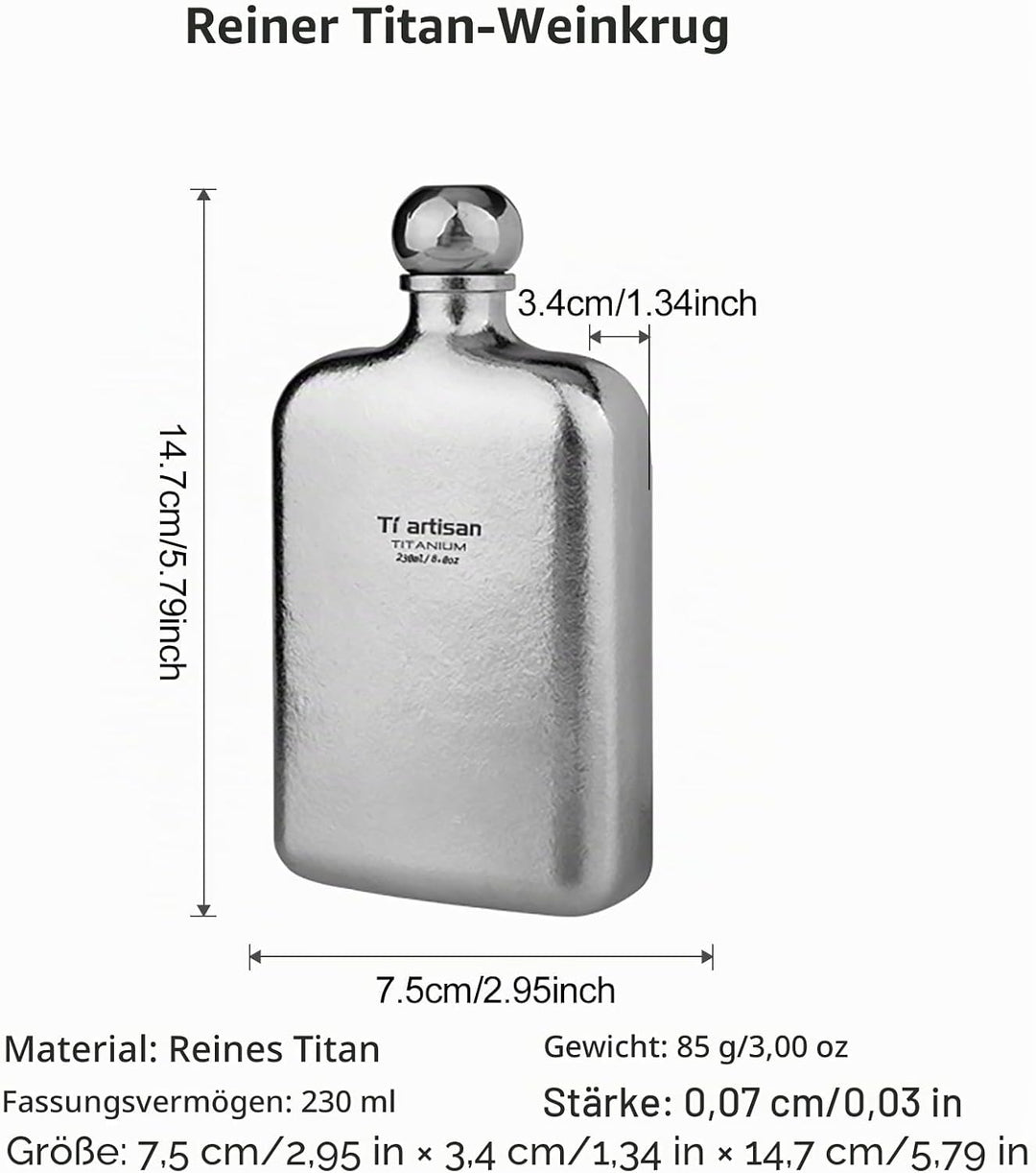 Ti artisan Titan Flachmann mit Trichter Ultraleichte Squre Titanium Hip Flask Whisky Glaskolben für