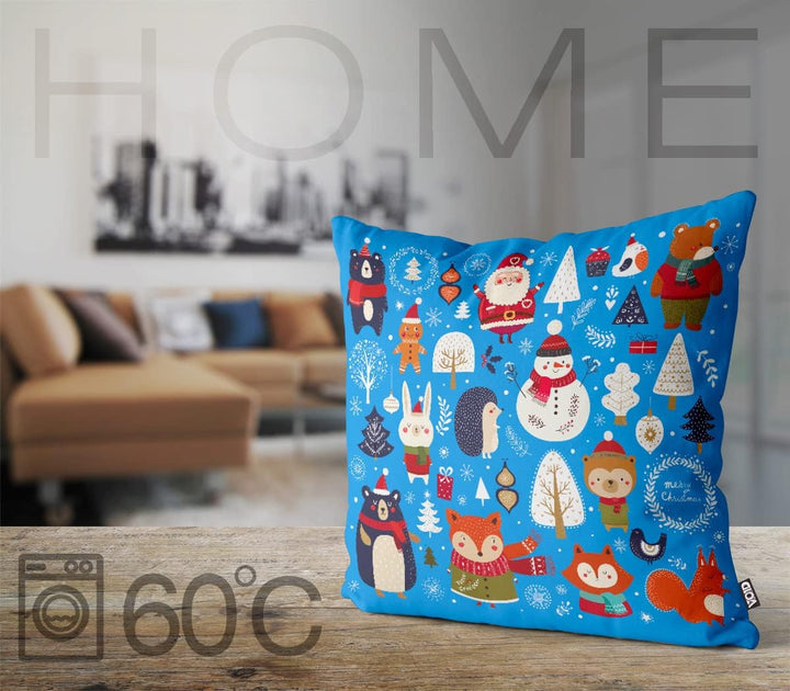 VOID Schneemann Bär blau Kissenbezug Kissenhülle Sofakissen Kissen Deko Weihnachten Winter Weihnacht