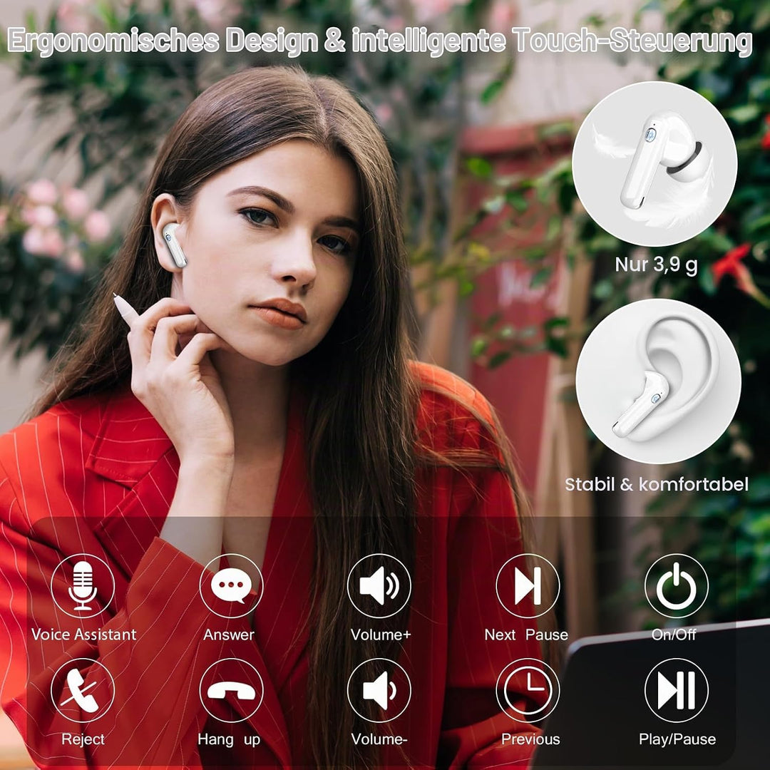 Nerunsa Bluetooth Kopfhörer, 2026 50 Std Spielzeit In Ear Kopfhörer mit ENC Noise Cancelling Mics, K