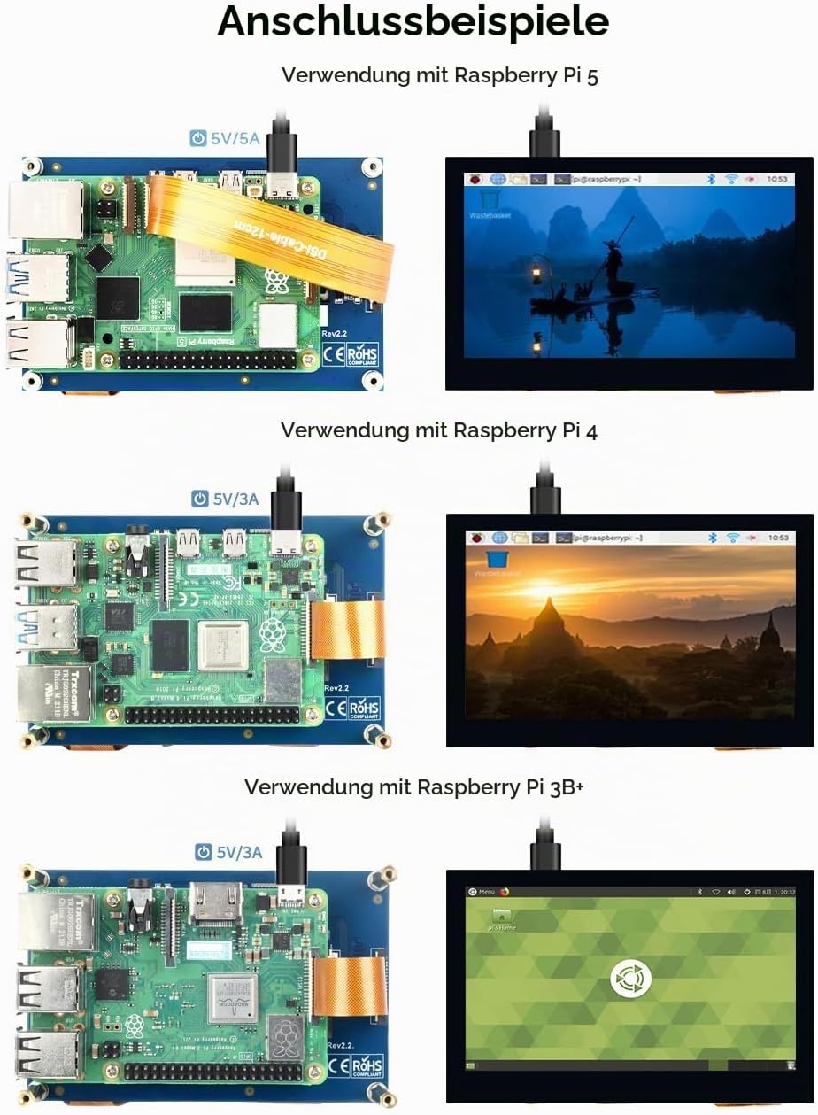 Waveshare 4.3inch LCD Capacitive Touch Display for Raspberry Pi 4B/3B+/3A+/3B/2B/B+/A+ 800×480 IPS W