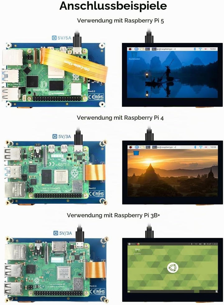 Waveshare 4.3inch LCD Capacitive Touch Display for Raspberry Pi 4B/3B+/3A+/3B/2B/B+/A+ 800×480 IPS W