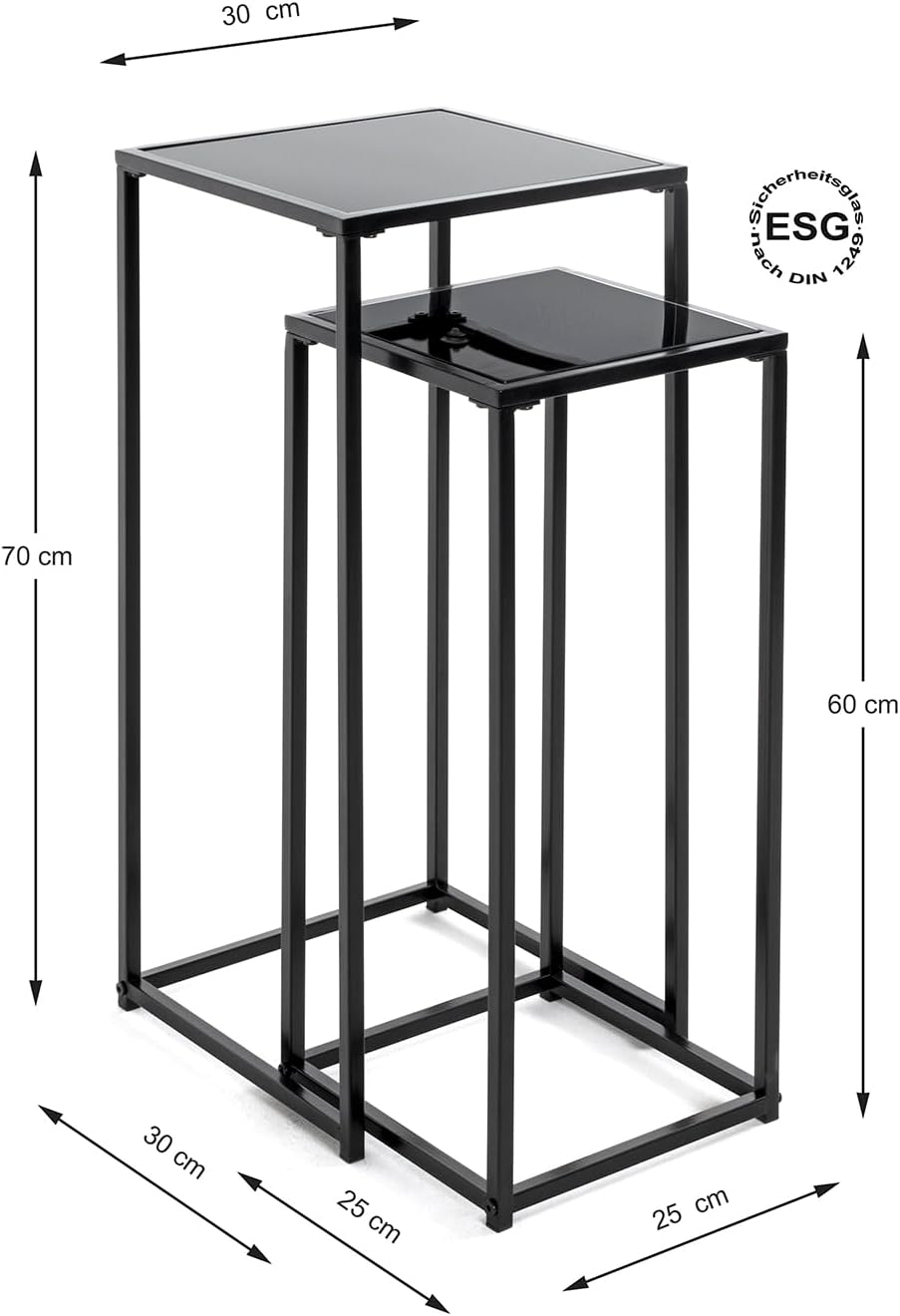 HAKU Möbel Blumensäule 2er Set, Metall, schwarz, B 25 x T 25 x H 60 cm / B 30 x T 30 x H 70 cm