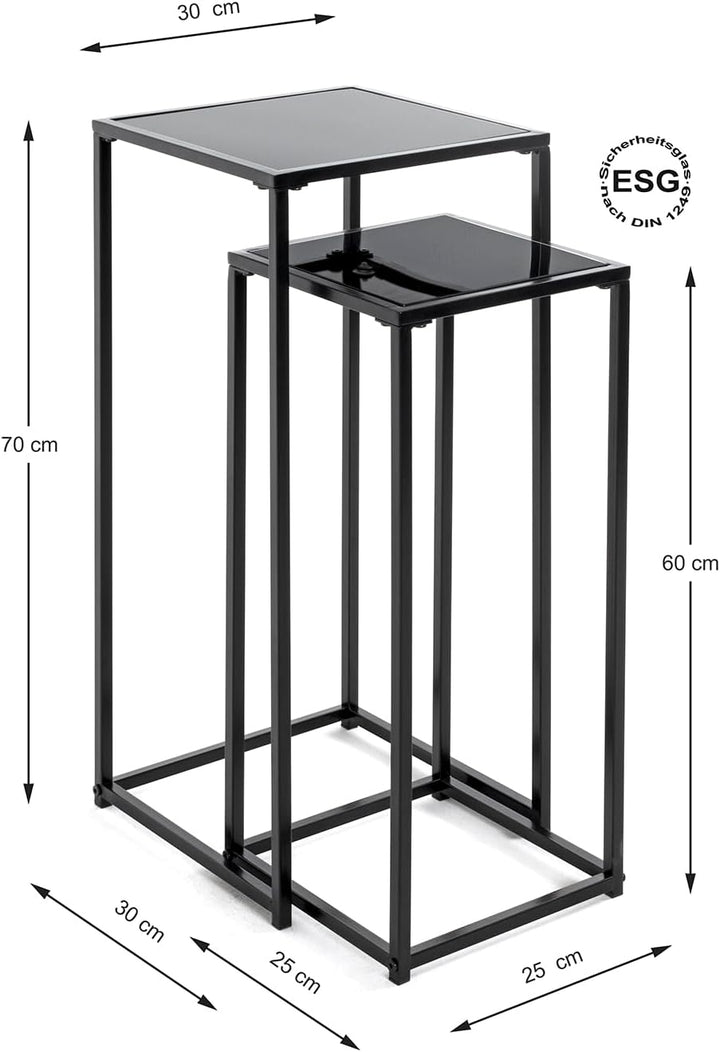 HAKU Möbel Blumensäule 2er Set, Metall, schwarz, B 25 x T 25 x H 60 cm / B 30 x T 30 x H 70 cm