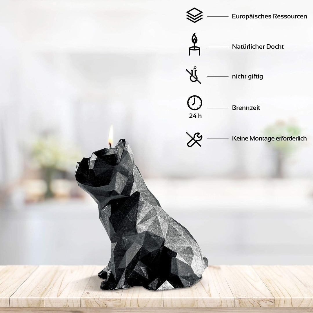 Candellana Kerze Bulldogge Low Poly Schwarz Metallisch | Handgemacht in der EU, 13 x 7,5 x 15 cm, 59