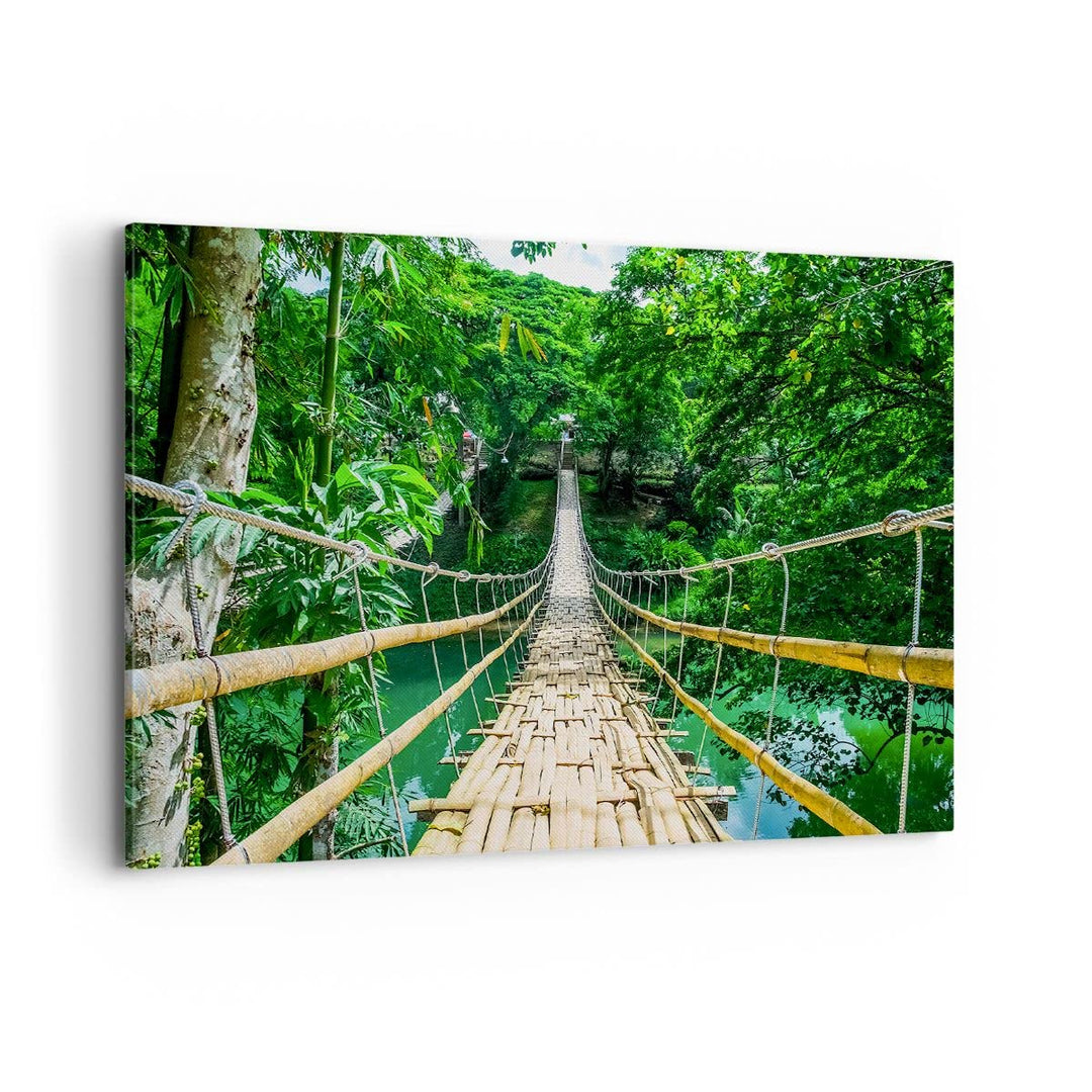 ARTTOR Bilder auf Leinwand 100x70cm Leinwandbild Gehweg Baum Holz Steg Gross Wanddeko Bild Schlafzim