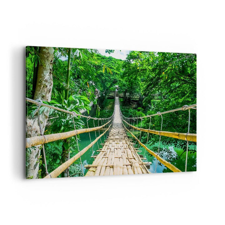 ARTTOR Bilder auf Leinwand 100x70cm Leinwandbild Gehweg Baum Holz Steg Gross Wanddeko Bild Schlafzim