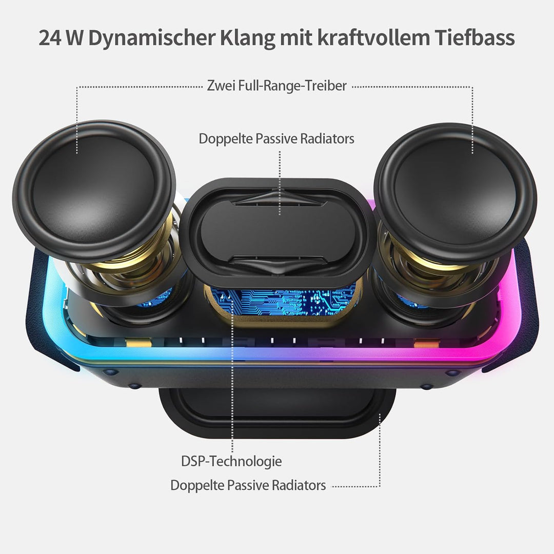 DOSS SoundBox Pro+ Bluetooth Lautsprecher mit IPX6 Wasserdicht, 24W Dualen Bass-Treibern, Stereo-Pai