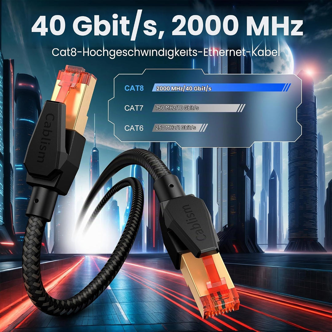 LAN-Kabel 20Meter Cat 8 Netzwerkkabel RJ45 23m 30m Internet 40 Gbit/s 2000 MHz OFC/TU1-S/FTP Hochges