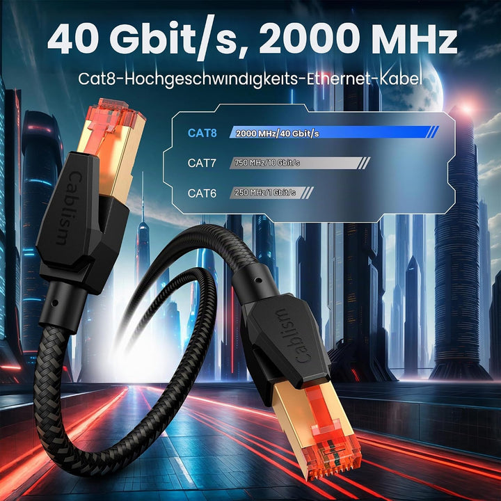 LAN-Kabel 20Meter Cat 8 Netzwerkkabel RJ45 23m 30m Internet 40 Gbit/s 2000 MHz OFC/TU1-S/FTP Hochges