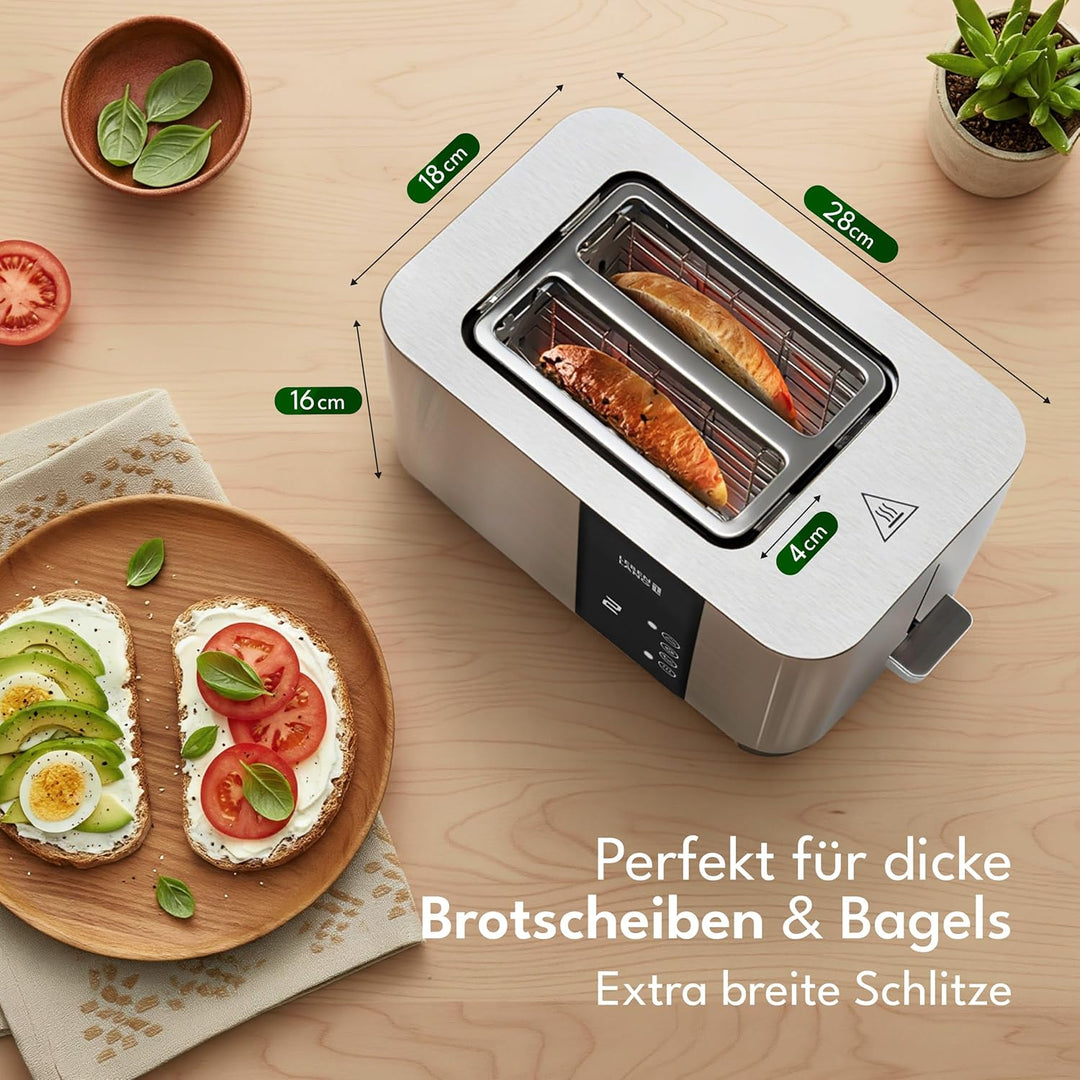 LEBENLANG Edelstahl Toaster mit Brötchenaufsatz 2 Scheiben - Touchscreen LED Display & 7 Stufen I 85