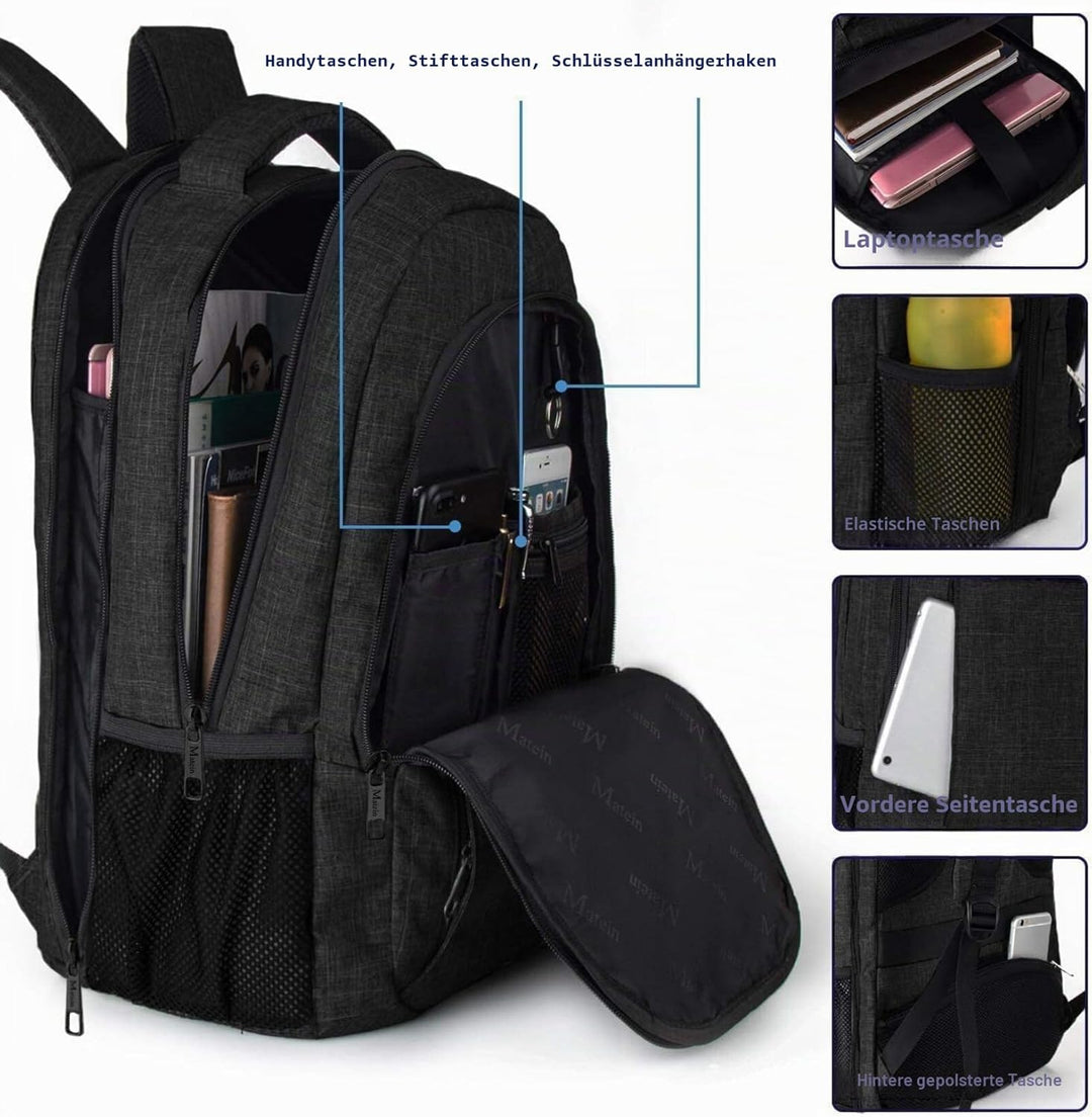 MATEIN Grosser Laptop Rucksack 17 Zoll Laptoptasche für Schule Arbeit mit USB Ladeanschluss Anti Die