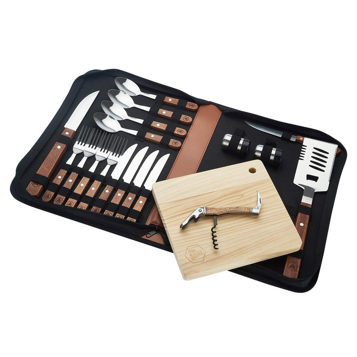 LAGUIOLE - Komplettes Picknick-Set - 18-teilig - Messer - Gabeln - Korkenzieher - Kiefernholzgriffe