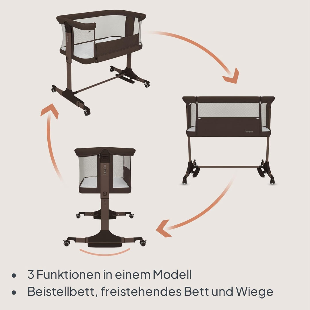 Lionelo Pari Beistellbett 3in1, 6-Fach höhenverstellbar mit Neigungsverstellung für Boxspringbett, a