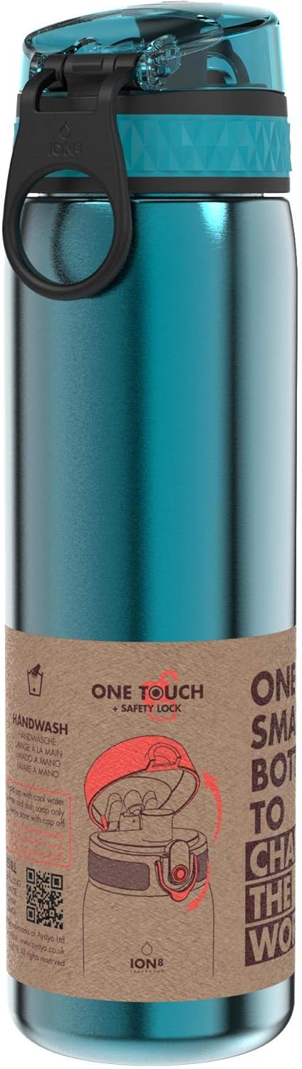 ION8 Leicht Stahl-Trinkflasche, 600 ml, Nicht IsoliertAuslaufsicher, Einhandöffnung, Sichere Verrieg