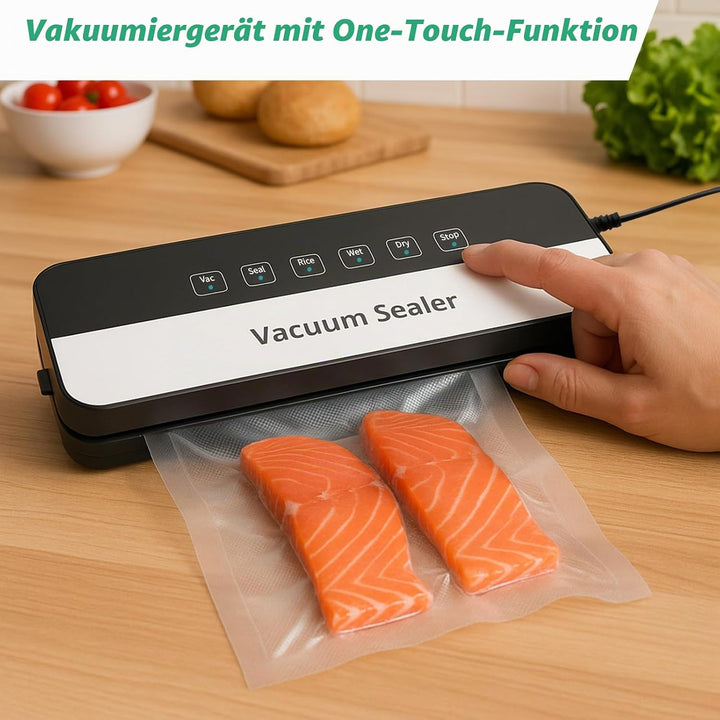 Vakuumierer, 6-in-1 Vakuumierer Lebensmittel Trocken-/Nassmodus, Lebensmittelfolien-Versiegelungsger