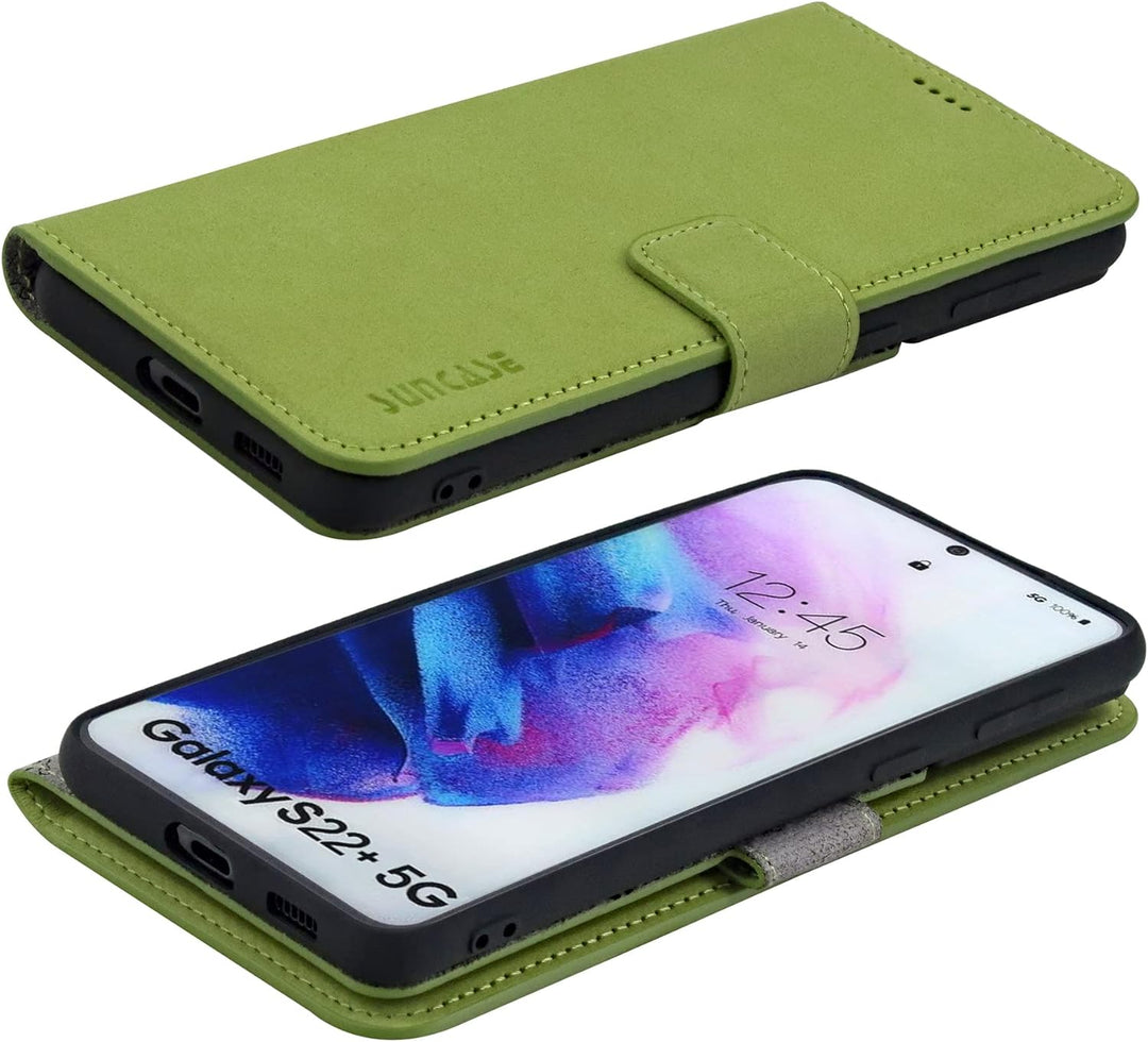 Suncase Book-Style Hülle kompatibel mit Samsung Galaxy S22 Plus 5G Leder Tasche (Slim-Fit) Lederhüll
