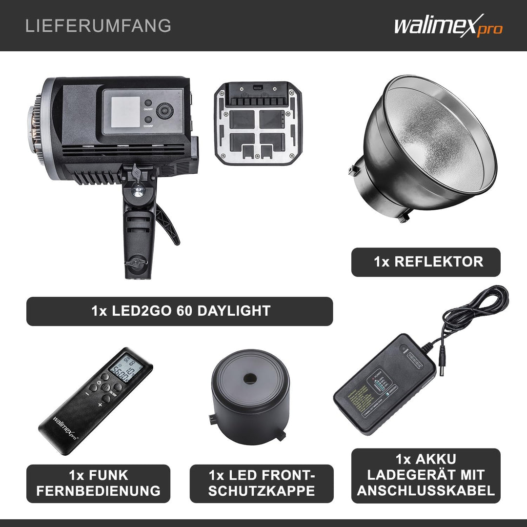 Walimex Pro 21671 LED2Go 60 Daylight Foto Video Leuchte, LED2Go 60 Daylight Foto Video Leuchte