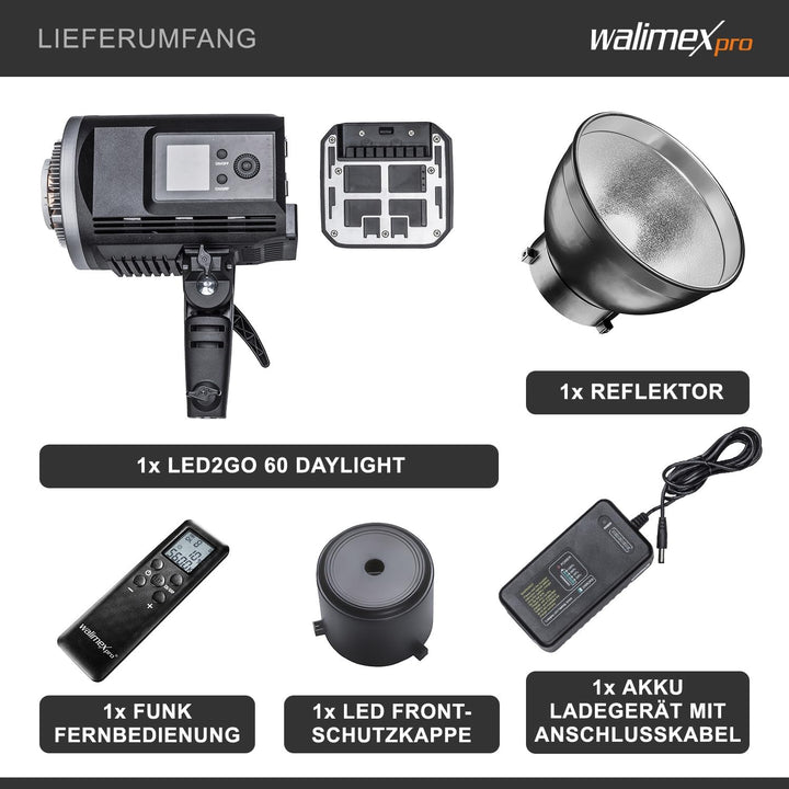 Walimex Pro 21671 LED2Go 60 Daylight Foto Video Leuchte, LED2Go 60 Daylight Foto Video Leuchte