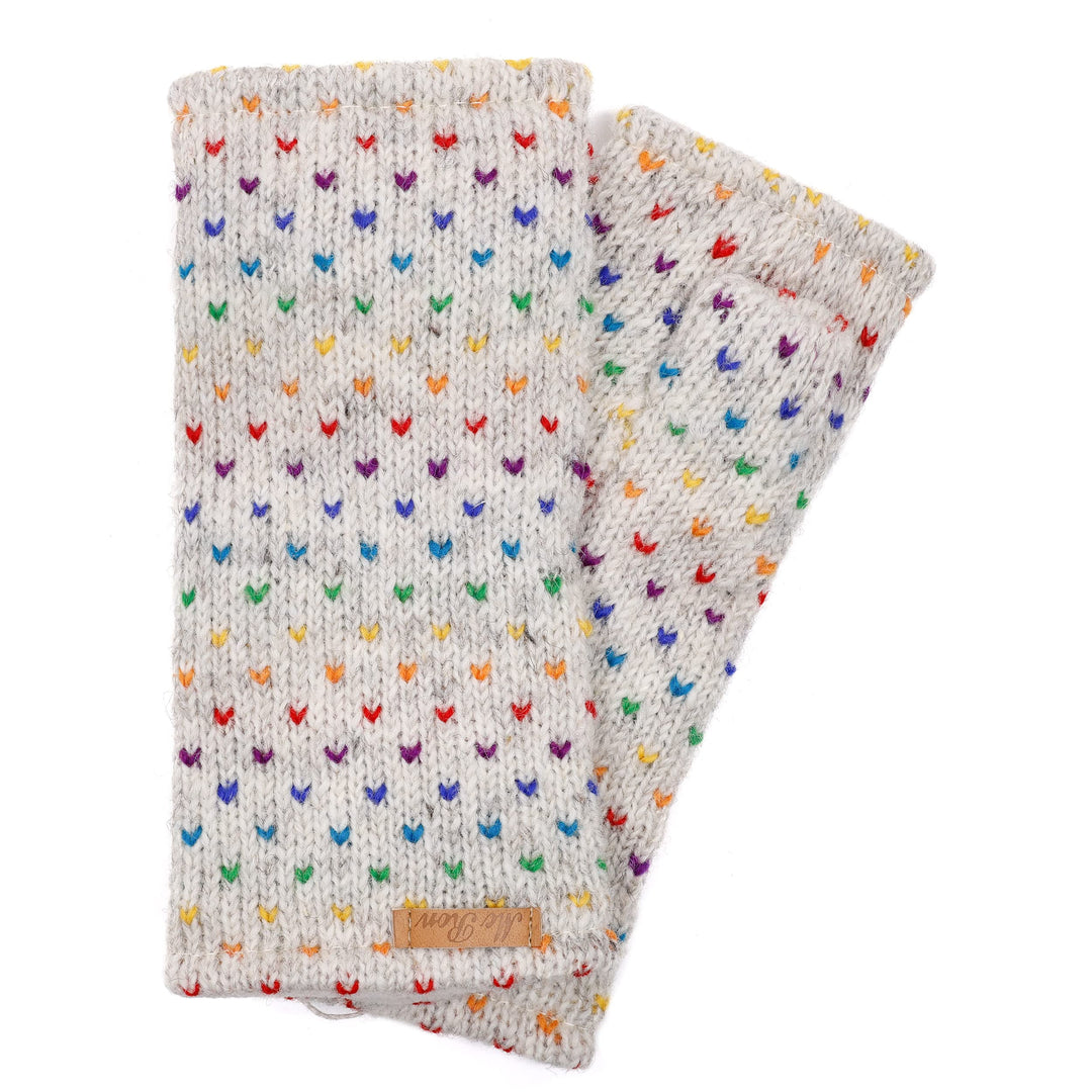 Damen Gestrickte Pulswärmer Stulpen Modell Ines regenbogen Naturhellgrau, Naturhellgrau