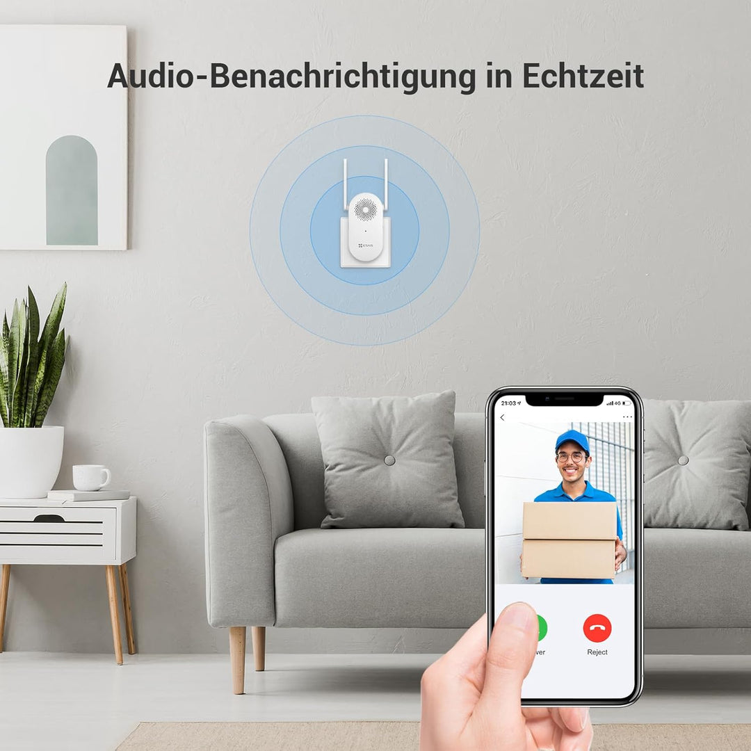 EZVIZ Indoor WLAN Chime CH1 | 0–72 dB einstellbare Lautstärke, 20 Klingeltöne, Plug-in-Installation,