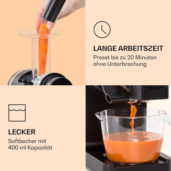 Klarstein Bella Elegance Saftpresse 200 W, Entsafter mit 400 ml, BPA-frei, rutschfester Standfuss, m