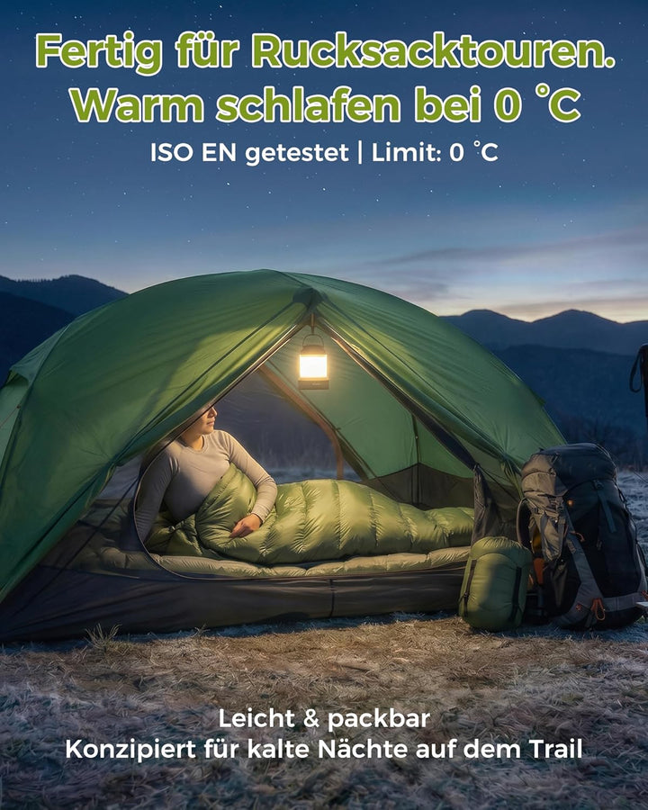ATEPA 700FP Daunenschlafsack für Erwachsene, Ultraleichter 0 Grad Mumienschlafsack mit RDS Daunen &