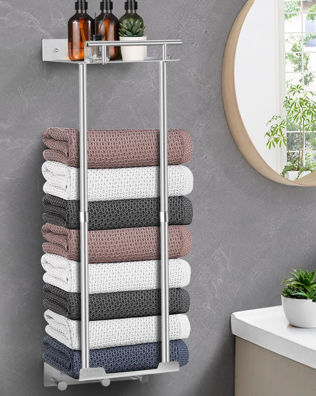 LIVEHITOP Handtuchregal, Ausziehbar Handtuchhalter Ohne Bohren 81CM Handtuch Aufbewahrung Wand Gäste