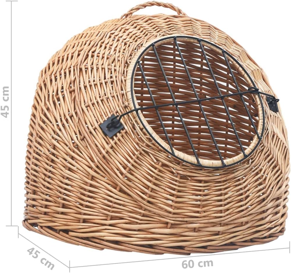 vidaXL Katzen Transportkorb Natürliche Weide Katzenbox Katzenkorb Transportbox 60 x 45 x 45 cm Gelb,