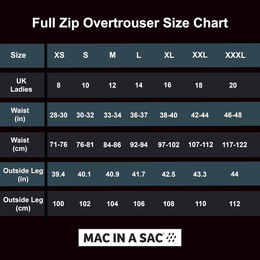 Mac in a Sac Herren wasserdichte Überhose Origin Ii - Packable Waterproof Full Zip Overtrousers L Ne