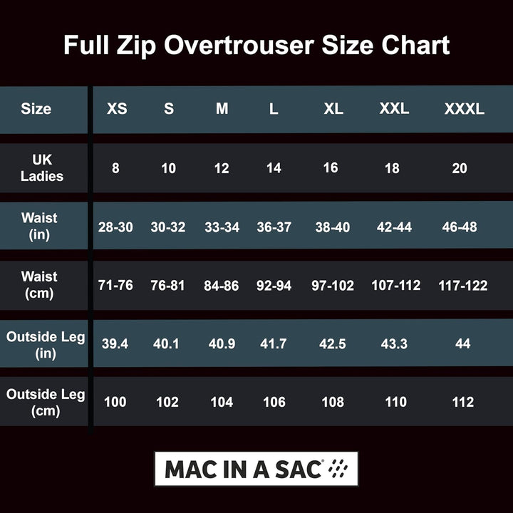 Mac in a Sac Herren wasserdichte Überhose Origin Ii - Packable Waterproof Full Zip Overtrousers L Ne