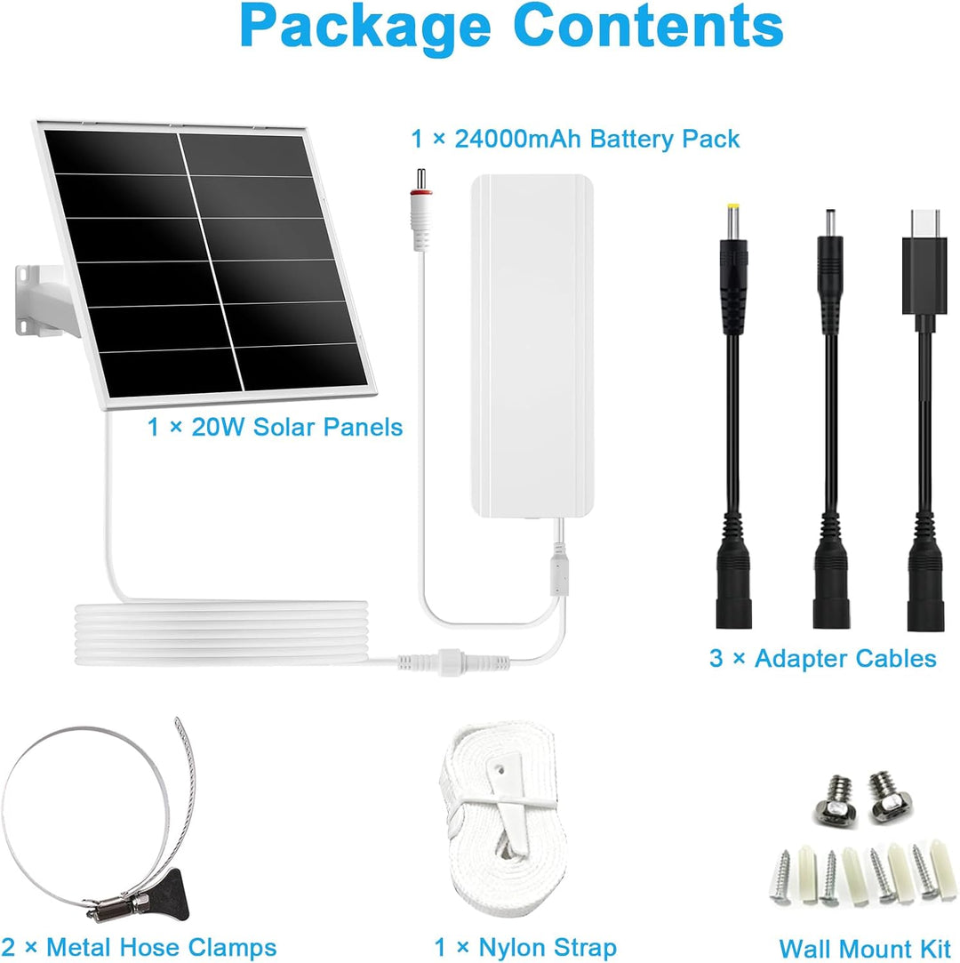 20W Solarpanel-Set mit 24000mAh Akku für Sicherheitskameras | 5V/12V einstellbarer Ausgang, USB-C un