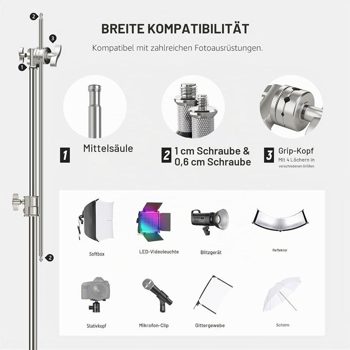 Neewer SC320Q SC320Q C-Ständer aus Edelstahl, strapazierfähig, mit Galgenarm, schnelle Einrichtung,