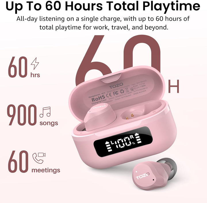TOZO NC9 In Ear Kopfhörer Kabellos Bluetooth 5.3 mit Hybrid Active Noise Cancelling, 6 Mikrofone für