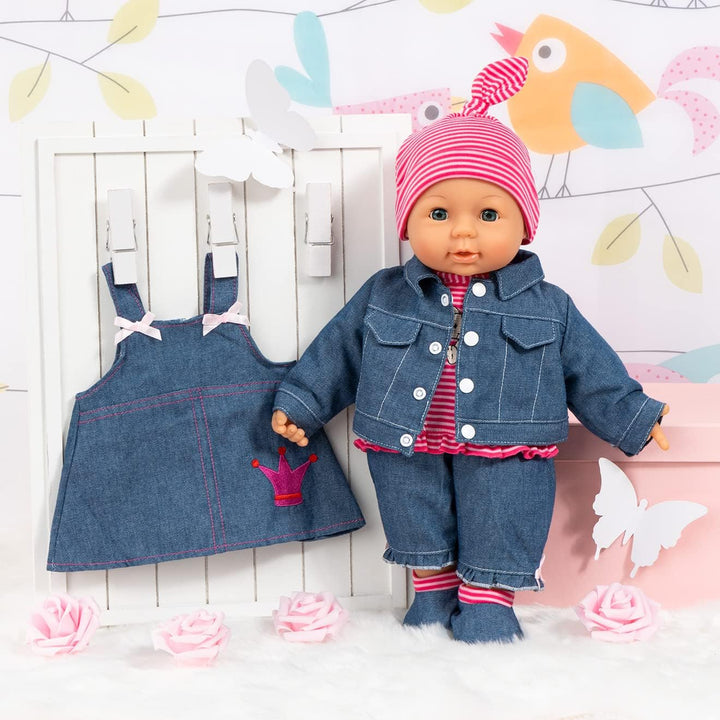 Bayer Design 84618 für 42-46cm Puppen, Hose, Oberteil, Jacke, Kleid, Shirt, Mütze, Schuhe, Jeans-Opt