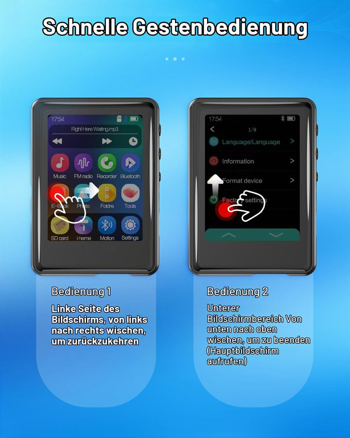 MP3-Player mit Bluetooth 5.3, 16 GB, Full Touchscreen, für Kinder, tragbares Musikgerät mit Lautspre