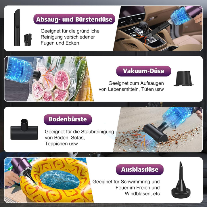 Handstaubsauger Akku Kabellos 9000Pa Mini Staubsauger Auto Wiederaufladbar mit 120W/12V High Power,S