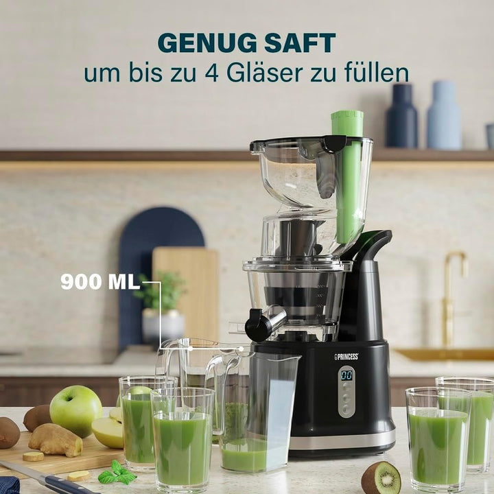 Princess 202045 Easy Fill Slow Juicer – Extra grosser Fülltrichter – Hoher Saftertrag