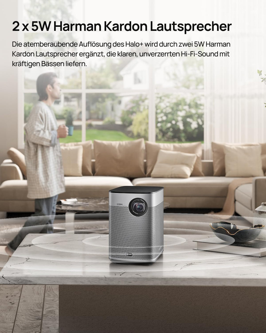 XGIMI Halo+ GTV 1080P Tragbarer Beamer mit Mehrwinkelständer, Google TV mit lizenziertem Netflix, 70