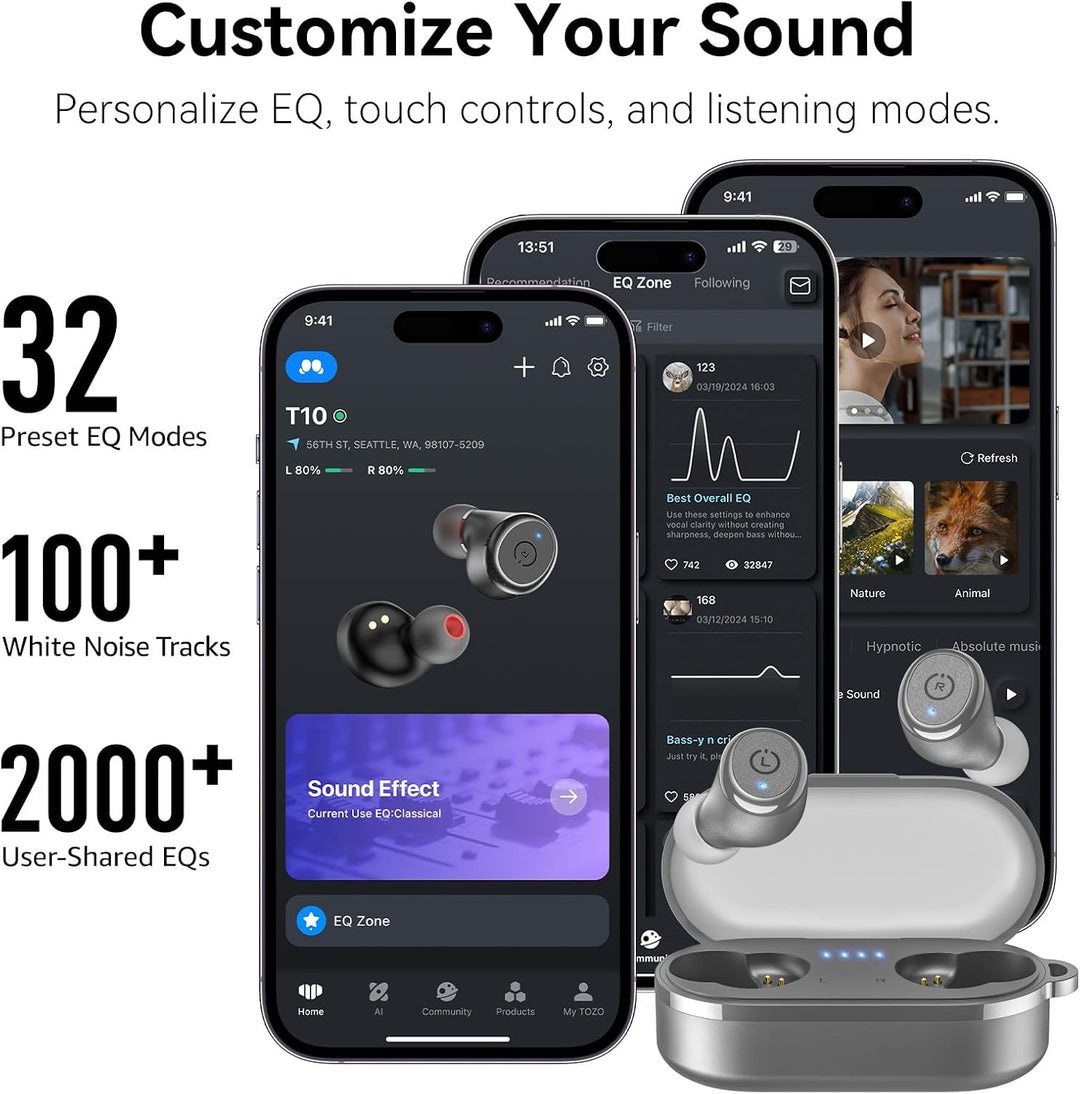 TOZO T10 Kopfhörer Kabellos Bluetooth In Ear mit Ladecase 55 Std. IPX8 | ENC für klare Anrufe und Kl