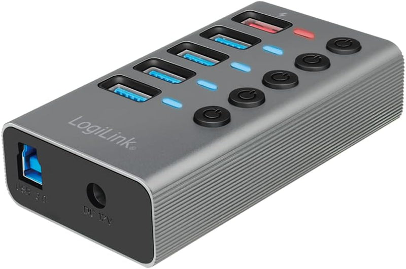 LogiLink UA0386 - USB 3.2 Gen 1 Hub, 4 Ports + 1x Schnell-Ladeport, EIN/Aus-Schalter, Aluminium 4+1,