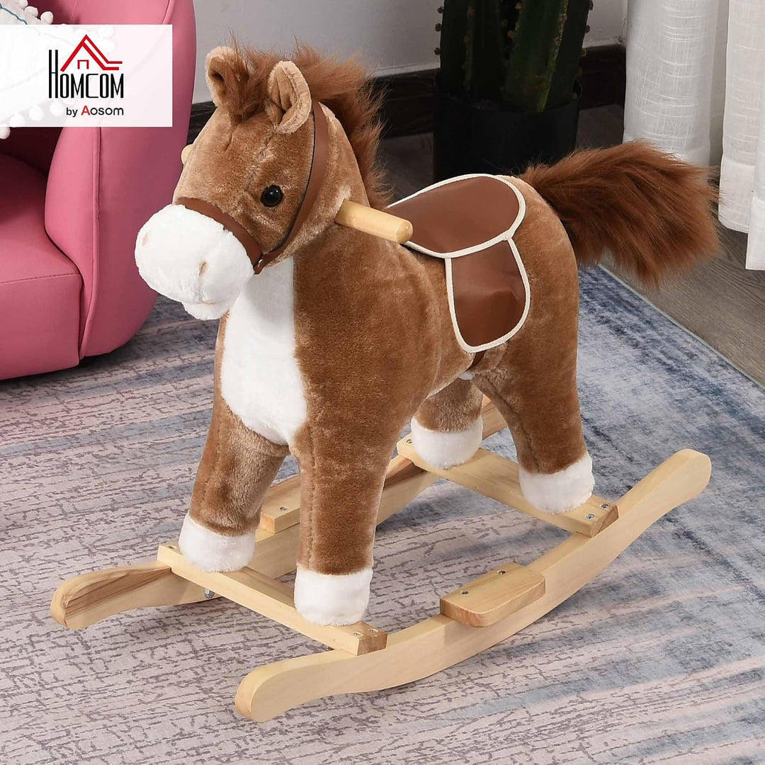 HOMCOM Kinder Schaukelpferd Baby Schaukeltier Pferd mit Tiergeräusche Spielzeug Haltegriffe für 36-7