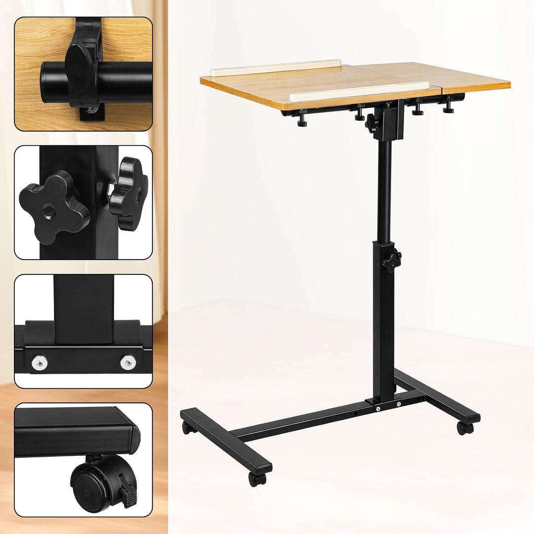 OHMG Betttisch mit Rollen, 2 Tabletts, für Sessel, verstellbar, mit einer Hand, Tisch mit Rollen, Fr
