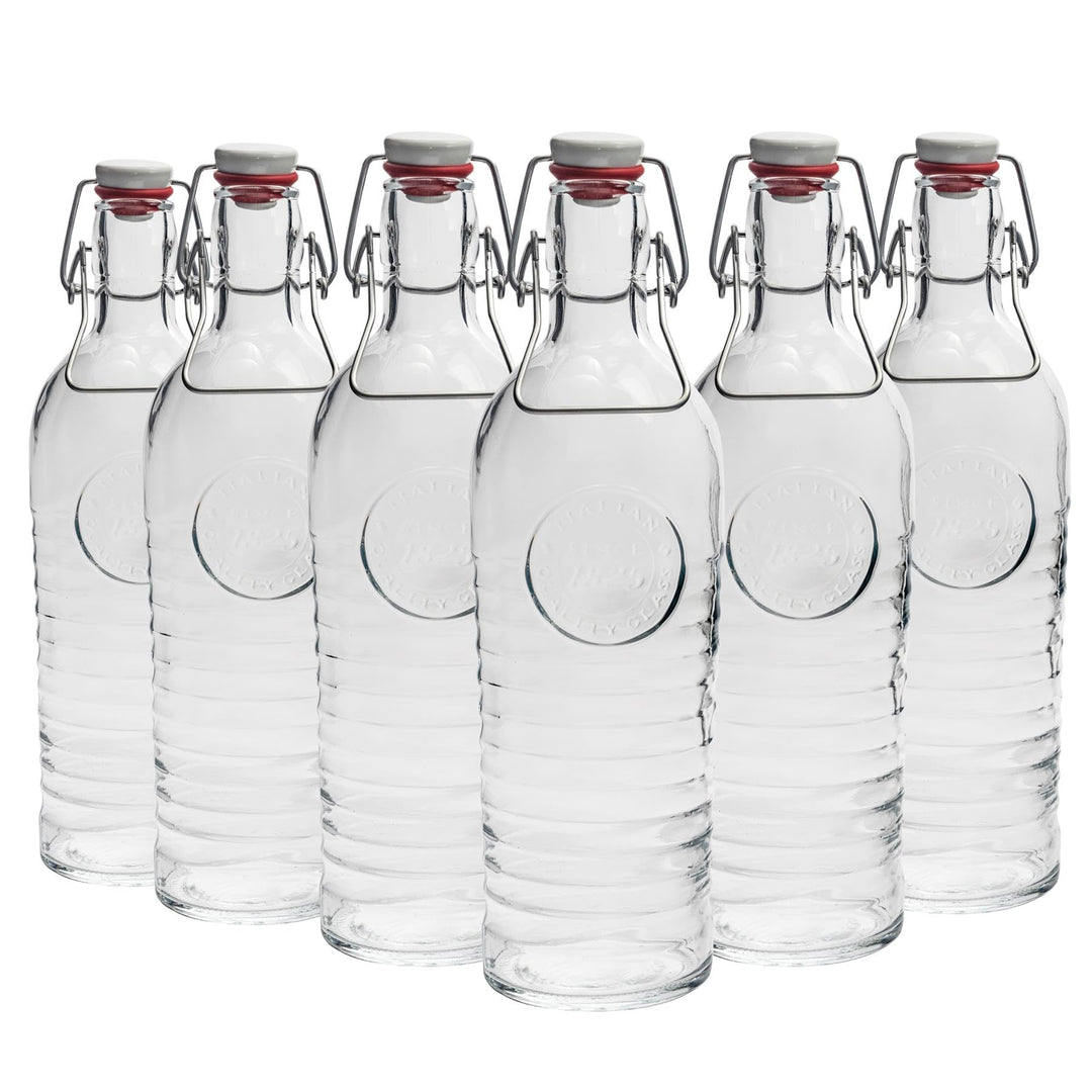 Bormioli Rocco Officina 1825 Trinkflasche 1,2 Liter - 6er-Set mit Reisemotiv-Trinkflasche